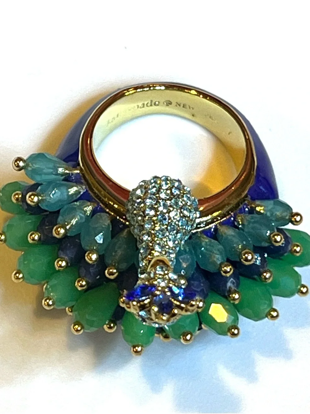 ♠️ Kate Spade Full Plume Peacock Statement Pave Crystals Cocktail Ring - Picture 5 of 12